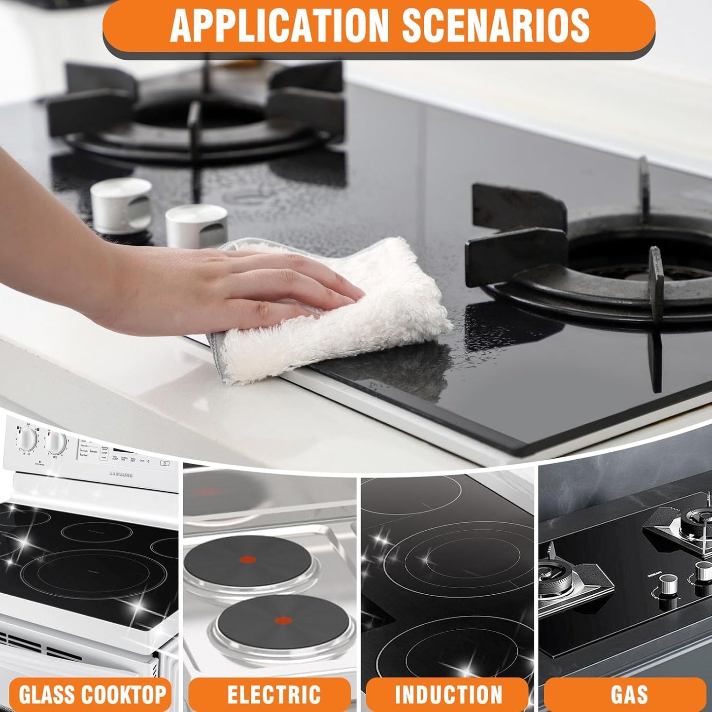 Glass Stove Top Cleaner Kit, 12 Oz Glass Cooktop Cleaner Non-Abrasive, Stove Oven Cleaner & Polish For Ceramic, Electric, Induction, Flat Top Stovetop, Gas - With Scrubbing Pad, Scraper, Cloth