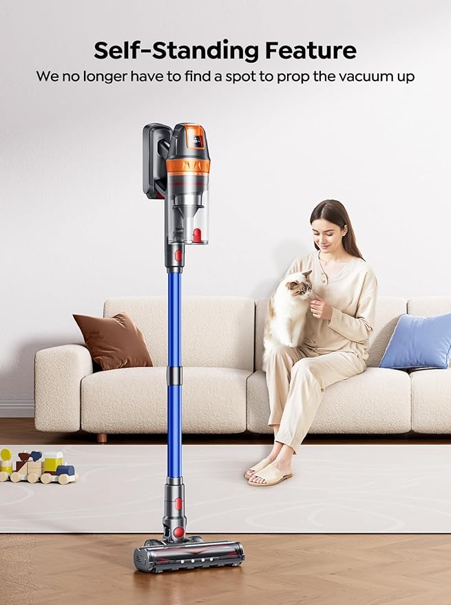 Cordless Vacuum Cleaner, 650W 55KPA 70Min with Extra Mattress Cleaning Tool, Stick Vacuum Cleaners for Home, Self-Standing, Wall Mount Charging, Rechargeable Vacuum Cordless for Floor Pet Hair Carpet
