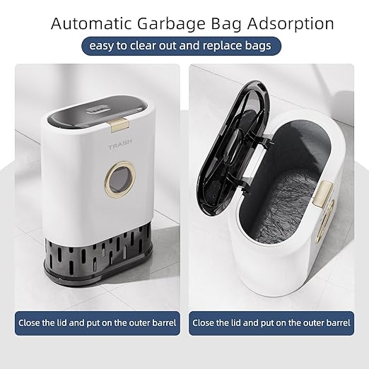 Bathroom Trash can with lid, 3.4 gallon/13 Liter Ultra-Thin Plastic Trash can, Press flip lid Sealed, Suitable for Kitchen, Bedroom, Office, Laundry Room, Toilet, RV (White)
