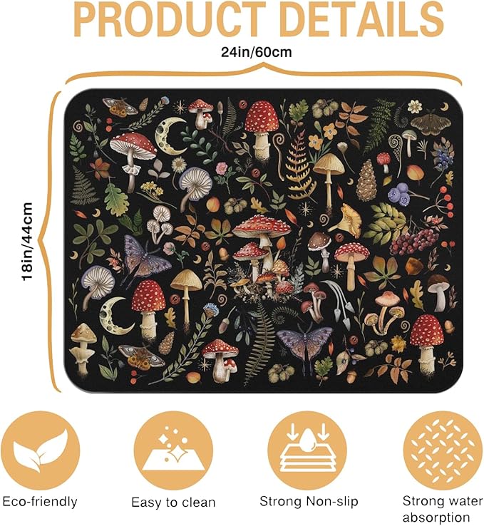 Kitchen Countertop Dish Drying Mat,Super Absorbent Coffee Bar Mat for Maker Espresso Machine, Anti-Slip Accessories for Kitchen Countertops 24x18 Inch