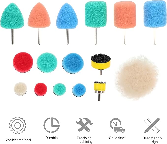 SUPVOX 16 Pcs Polishing Sponge Polishing for Wheels Professional Glass Polishing Buffing Wheel Foam Car Buffing Pad Drill Polishing Pad Buffing Mop Kit Stainless Steel Depth Tire
