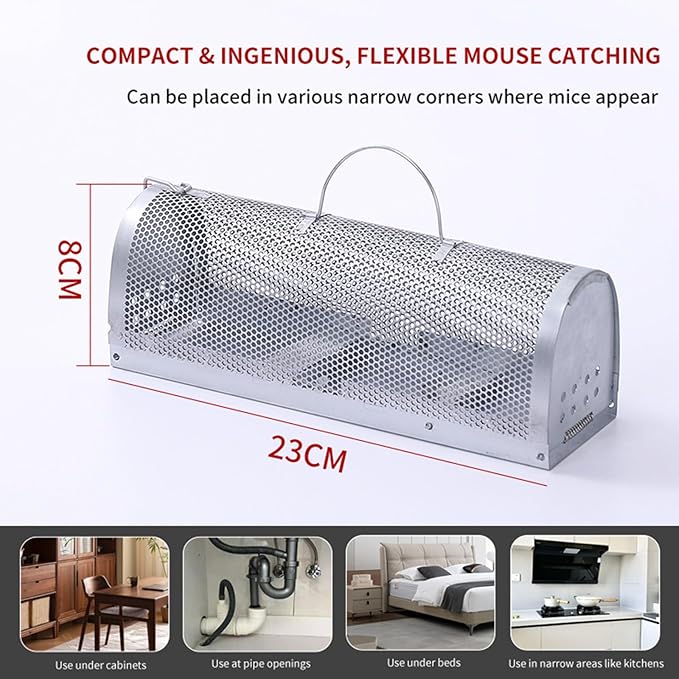 Humane Rat Trap, Automatic Cycle Mouse Trap, No Kill Live Mouse Catch, Mice Trap Cage for Indoor and Outdoor Small Animal - Mouse Voles Hamsters Live Cage Catch and Release (Rat Trap A)