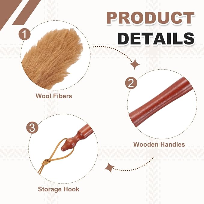 uxcell Wool Duster, 20.5" Natural Feather Cleaner Household Cleaning Duster with Solid Wooden Handle for Cleaning Fans Window Blinds Shelves Furniture, Light Brown