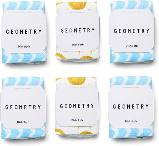 GEOMETRY Dishcloth – Spring & Summer Collection – Quick-Dry, Ultra-Absorbent, Reusable Microfiber Kitchen Towels for Drying & Cleaning - Summer Line - 6 Pack