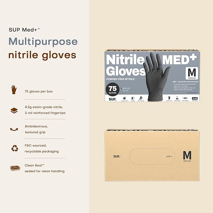 SUP Disposable Nitrile Exam Gloves, 5 Mil Powder-Free Latex-Free Food Safe for Medical Cooking Prep Cleaning, Black 750 Count