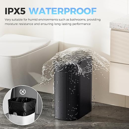 jinligogo 3 Pack 5 Gallon Bathroom Trash Can with Lid, Automatic Motion Sensor Black Trash Can, Touchless Slim Waterproof Garbage Bin for Kitchen, Bedroom, Office, and Bathroom