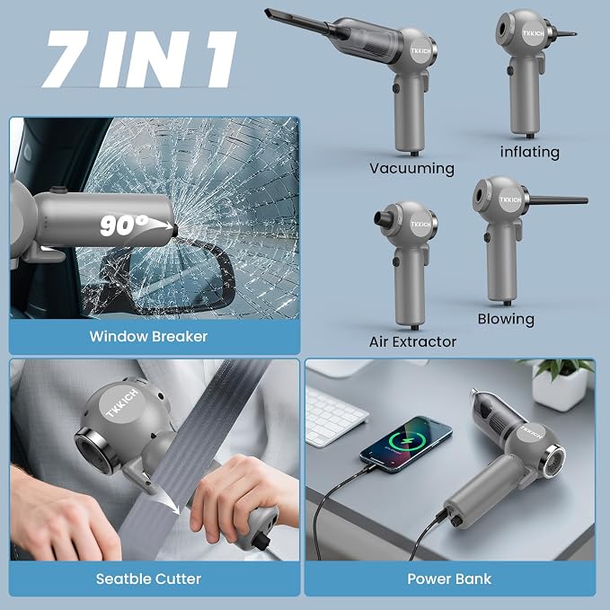 Car Vacuum Portable Cordless,Portable Mini Cordless Cleaner with 18000pa Suction Power,3 Suction Modes,Type-C Charge,7 in 1 mini Handheld Vacuum for Home,Car, Office Desk, Keyboards