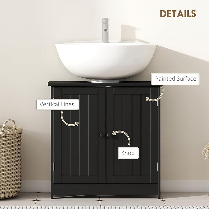 HOMCOM Under Sink Bathroom Cabinet, Pedestal Sink Storage Cabinet with 2 Doors, Shelf and U-Shape, Black
