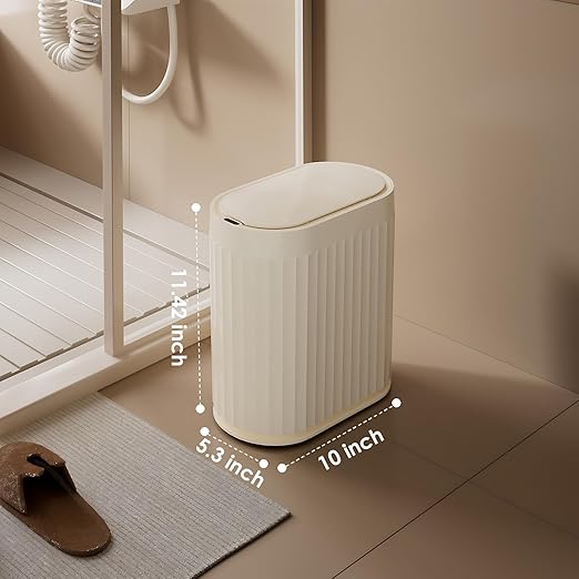 ELPHECO 2 Gallon Sensor Trash Can - IPX5 Waterproof Motion Sensor Trash Can, Automatic Bathroom Trash Bin, Slim Garbage Can for Bathroom, Office, Bedroom, Living Room, Beige