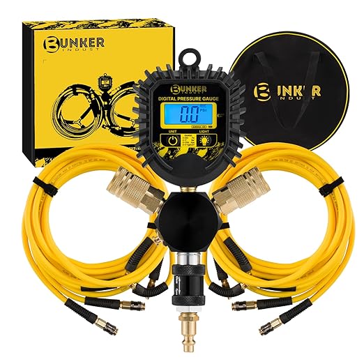 BUNKER INDUST 4 Tire Inflation Deflation System, Rapid High-Flow Air Up Down Kit with Digital Tire Pressure Gauge, 4 Wheels Off Road Tire Deflator Inflate-Up to 200" Wheelbase