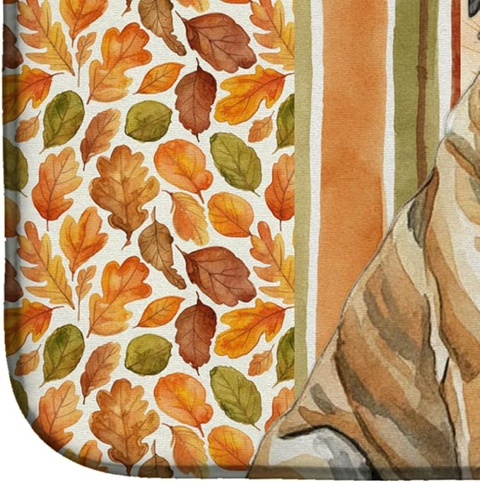 Caroline's Treasures Brindle English Mastiff Heirloom Fall Dish Drying Mat Absorbent Dish Drying Mat Pad for Kitchen Counter Dish Drainer Mat for Countertop, 14 x 21", Multicolor