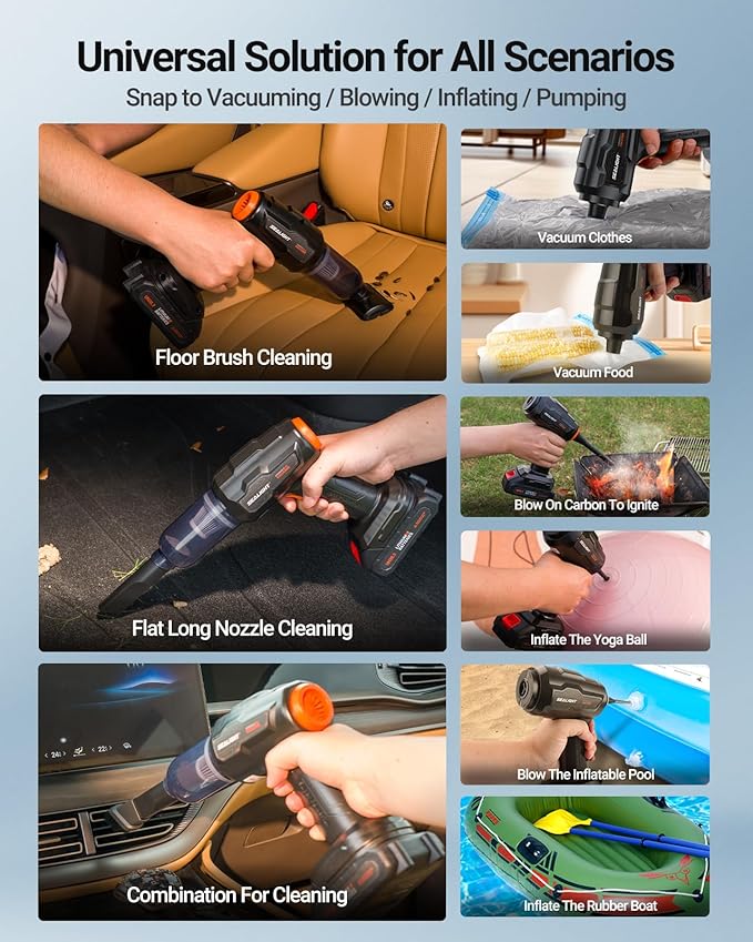 SEALIGHT Car Vacuum Portable Cordless, Handheld Cordless with High Power, Type-C Charging, 2 Suction Modes, Up to 40 Mins Runtime, Small Mini Vacuum for Car, Pet, Home