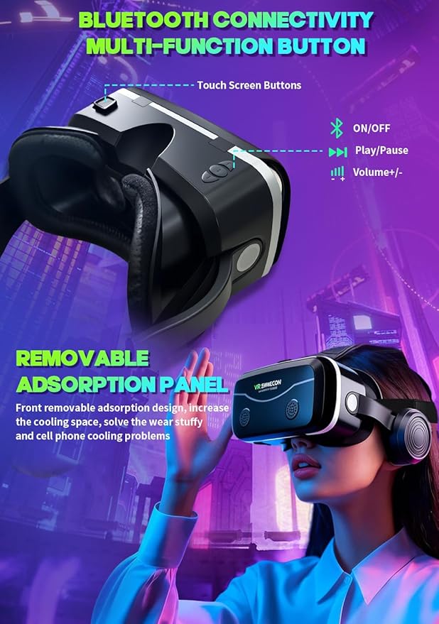 All-in-One Smartphone VR Headset | Built-in Hi-Fi Headphones, 120° Wide FOV, Aspherical Lenses | The Ultimate 3D Movie & Mobile Gaming Kit