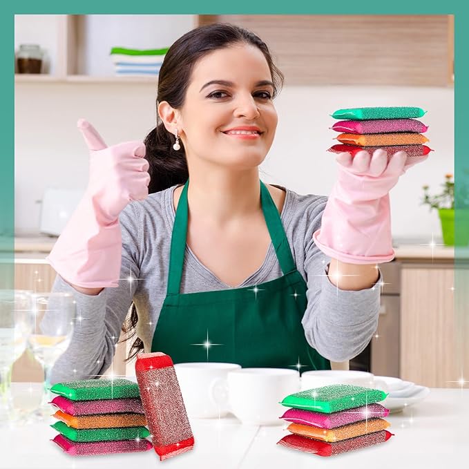 Thyle 24 Pack Steel Scrub Sponges for Dishes Non Scratch Scouring Multi Use Metal Scrubber Heavy Duty Dish Wash Kitchen Sponge for Pot Dish Washing Hard Surface Cleaning (Vibrant Color)