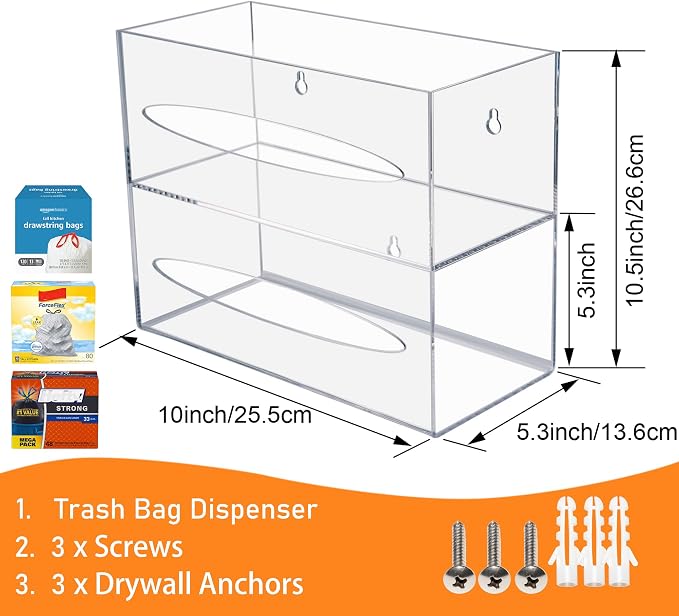 SEANADO Double Compartment Acrylic Kitchen Trash Bag Dispenser Holder