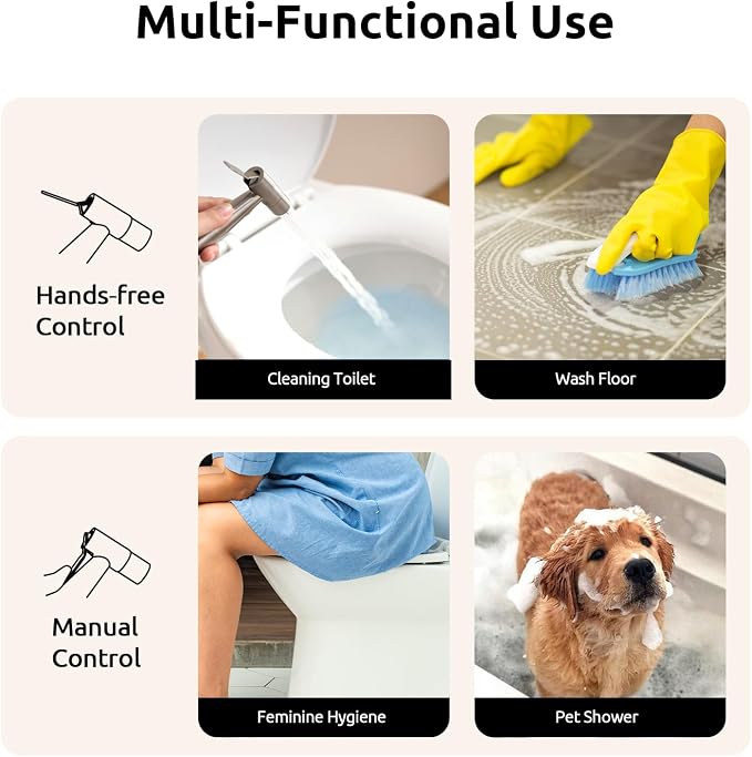Arofa Hands-Free Handheld Bidet Sprayer for Toilet, Dual Control Mode Spray Handheld Bidet with Adjustable Water Flow, Bidet Toilet Sprayer with Bidet Hose for Feminine Wash