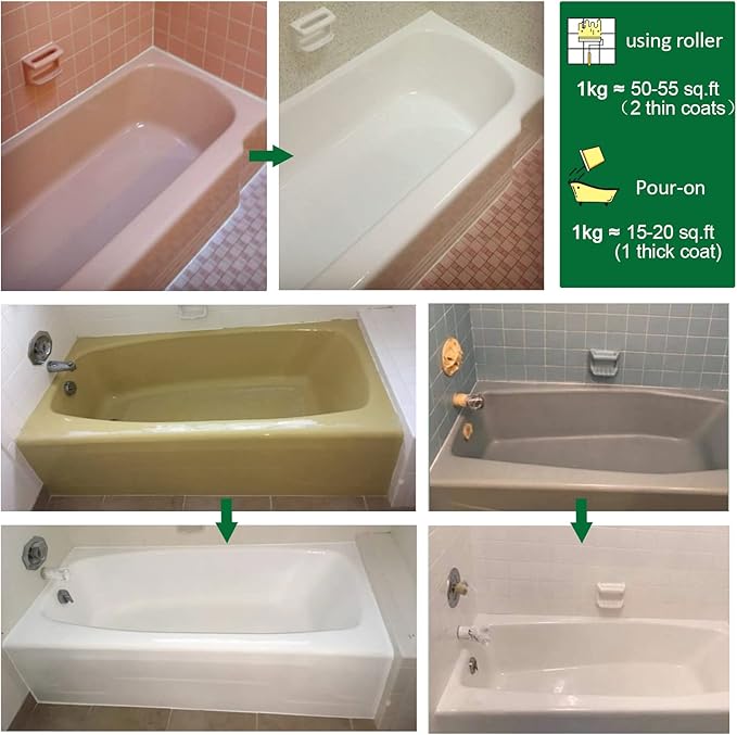 NADAMOO Tub and Tile Refinishing Kit (3kg / 105 oz, with tools, White), DIY Bathtub Sink Countertop Paint Resurface Kit for Bathroom Kitchen Porcelain Fiberglass, Semi-gloss