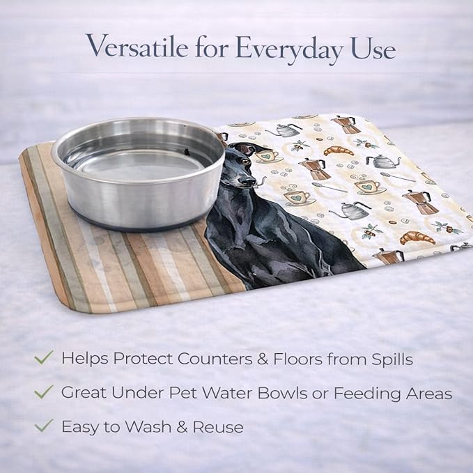 Caroline's Treasures Black Italian Greyhound Coffee Bar Dish Drying Mat Absorbent Dish Drying Mat Pad for Kitchen Counter Dish Drainer Mat for Countertop, 14 x 21", Multicolor