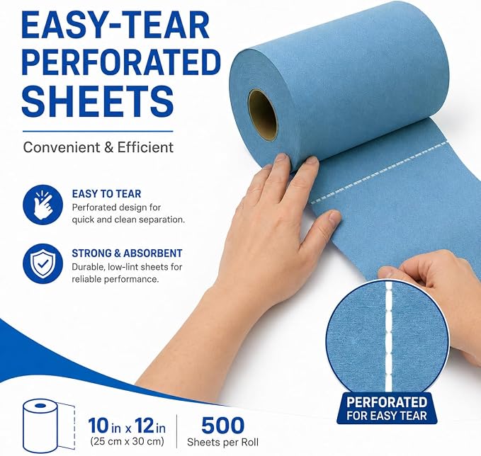 AAwipes Cleanroom Wipes Roll, 10x12" 500 Sheets Blue, Cellulose Polyester | Low-Lint, Highly Absorbent, Surface Cleaning, Lab & Industrial Applications