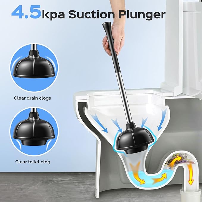 Silicone Bathroom Deep Cleaning Toilet Bowl Brush Holder Set Gray and 2 in 1 Stainless Steel Rustproof Toilet Plunger and Brush Set