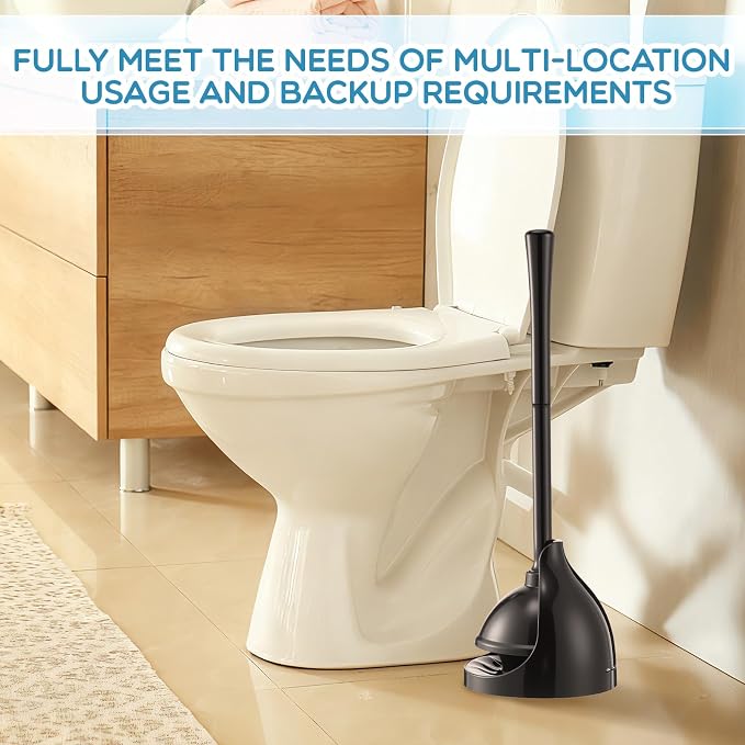 Reallnaive 8 Pack Toilet Plunger with Holder, Commercial Grade Heavy-Duty Plunger Set with Storage Base, Professional Bathroom Maintenance Tool