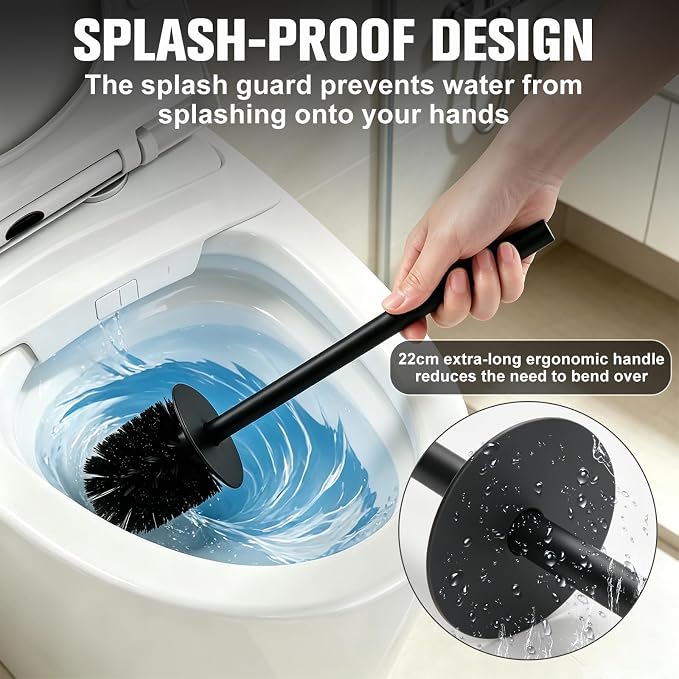 Stainless Steel Toilet Brush,Stainless Steel Toilet Bowl Brush and Holder for Bathroom,Toilet Brush and Holder with Replacement Head,Matte Black Toilet Brush with Long Handle,Sturdy and Space Saving