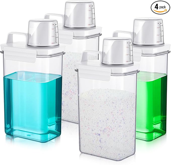 Tanlade 4 Pcs Laundry Detergent Dispenser, 78 oz Scent Booster Beads Dispenser with Lids, Suitable for Laundry Beads, Oatmeal, Pet Food, Clear