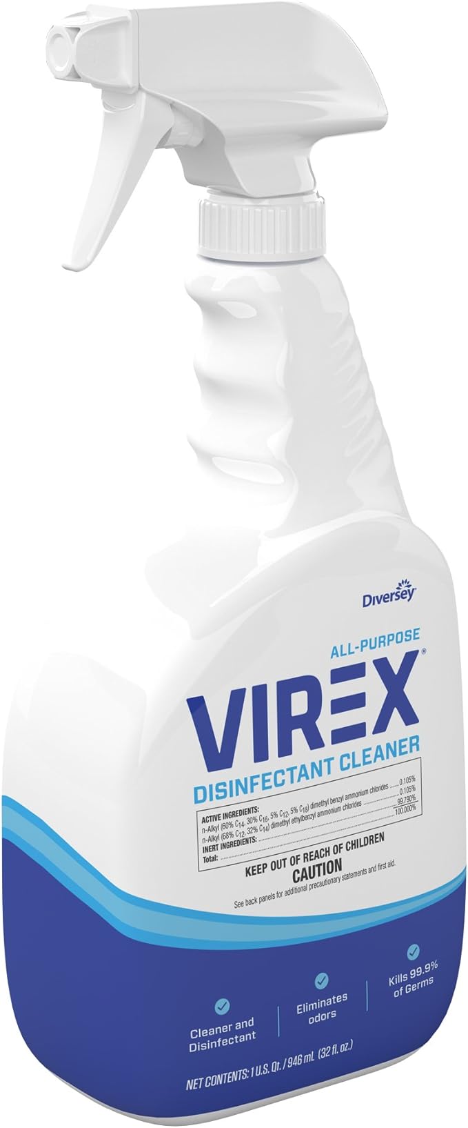 VIREX Diversey CBD540533 All Purpose Disinfectant Cleaner, Multi Surface Cleaning for Home and Commercial Use, Spray Bottle, Ready to Use Formula, Lemon Scent, 32 Ounce (Pack of 8)