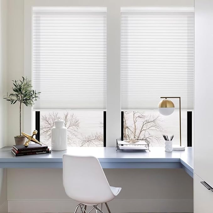 MYshade 1.5-Inch Cellular Cordless Light Filtering Shades, Honeycomb Window Blinds for Soft Daylight & Privacy, Thermal Insulation, Child Safe, Inside or Outside Mount (34" W x 72" H, White)