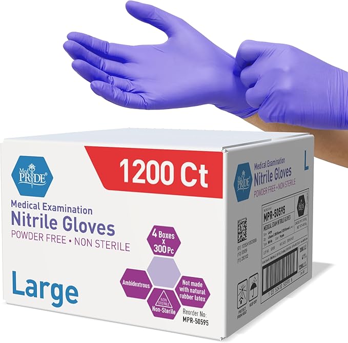 MED PRIDE Nitrile Exam 1200 Count Gloves, Blue Disposable Exam Gloves, Powder-Free Latex-Free, Medical Grade
