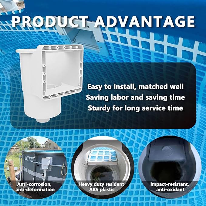 Above Ground Pool Skimmer, ABS Standard Thru-Wall Skimmer with Accessory Kit, Swimming Pool Skimmer, Opening Width 6 Inches Fits for All Standard Pool Wall, Replace #SP1091LX, 8940,45-400