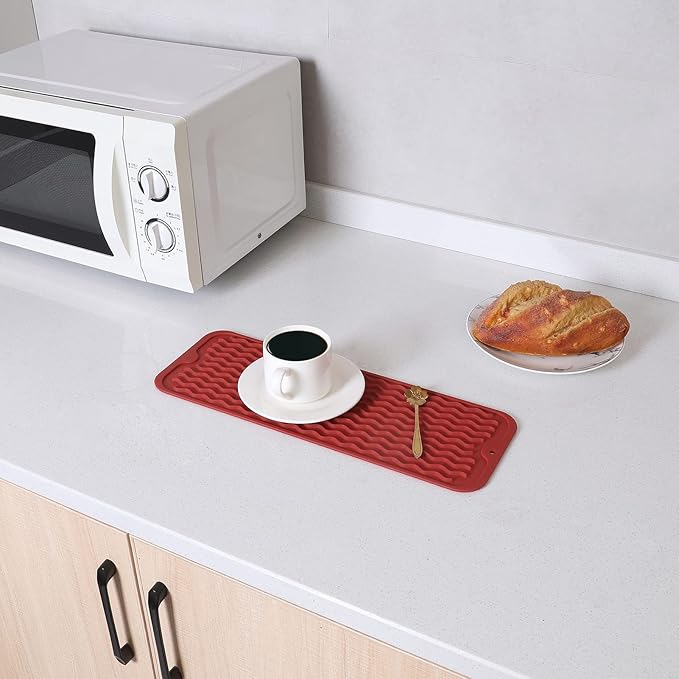 MicoYang Silicone Dish Drying Mat for Multiple Usage,Easy clean,Eco-friendly,Heat-resistant Silicone Mat for Kitchen Counter,Sink,Bar,Bottle,or Cup Red M 17 inches x 6 inches