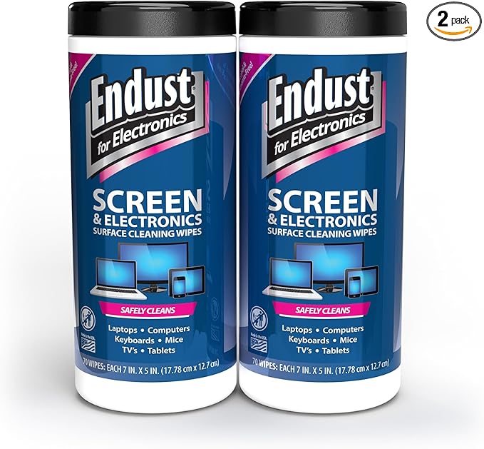 Endust For Electronics; Cleaning Wipes for Screens & Electronics Surfaces; Pre-Moistened, Alcohol & Ammonia Free, 140 Count (Pack of 2)