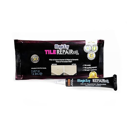 MagicEzy Tile RepairEzy Tile Repair Kit (Honey Beige/White) - Crack and Chip Repair for Floor and Wall Tiles Fast - Porcelain and Ceramic Tile Repair Kit