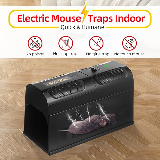 2 Pack High Voltage Electric Mouse Trap Zapper, Instantly Kills Mice & Rats, No Touch Reusable Indoor Rodent Killer for Home, Kitchen, and Commercial Use