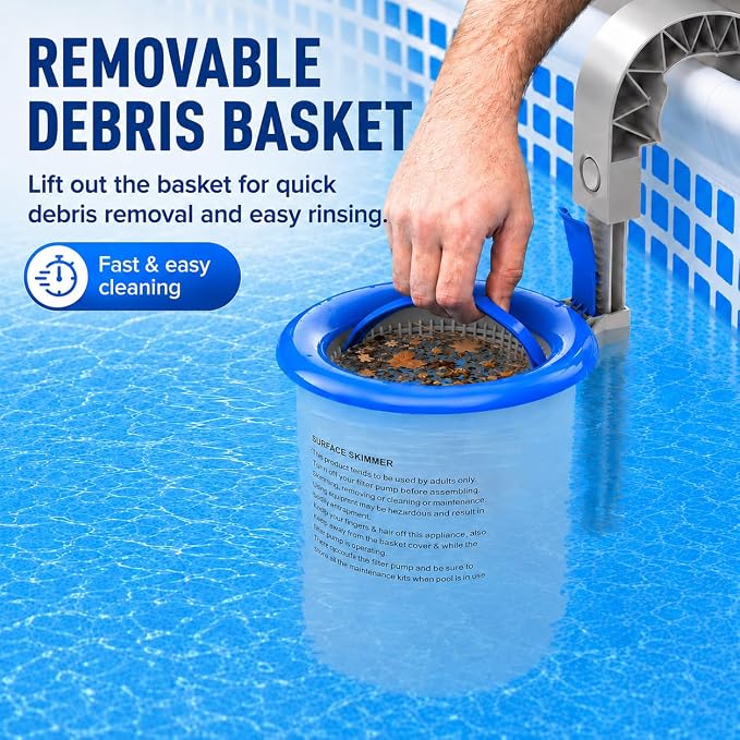 Sepetrel Above Ground Pool Skimmer, 3.5 Liter Floating Pool Surface Skimmer with Removable Debris Basket, Wall Mount Automatic Cleaner Accessories for Tubular, Metal Frame and Inflatable Collar Pools