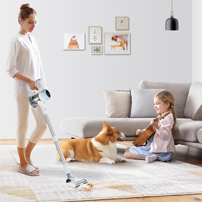 Cordless Vacuum Cleaner, 500W 45Kpa Vacuum Cleaners for Home, 6-in-1 Stick Vacuums with LED Touch Screen, Rechargeable Cordless Vacuums for Pet Hair Carpets Hard Floors, 1.0L Dust Cup