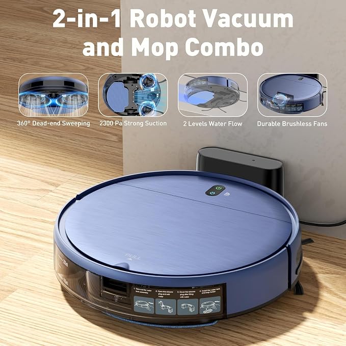 Robot Vacuum, Robot Vacuum and Mop, Smart Robotic Cleaner with APP/Remote/Voice Control, Scheduled Cleaning, Slim Body & Self-Charging, Ideal for Pet Hair, Carpet and Hard Floors