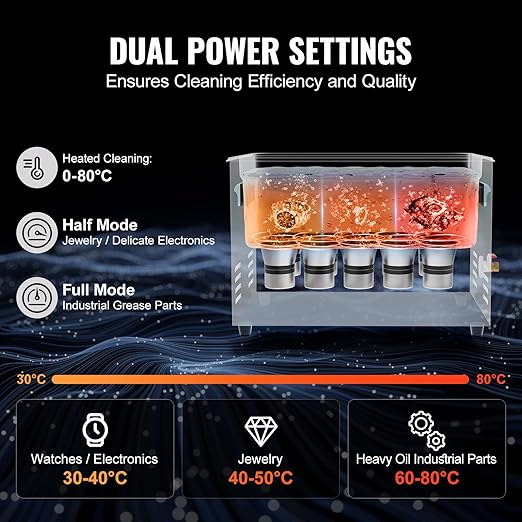 VEVOR 30L Sonic Cleaner, 600W Digital Ultrasonic Cleaning Machine with Upgraded Degassing and Gentle Mode, 40kHz Industrial Ultrasound Cleaner with Timer and Heater for Retainer Jewelry Tools