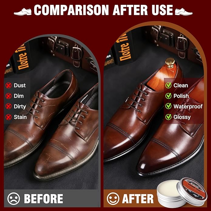 EFO SHM Shoe Shine Kit – 15-in-1 Leather Shoe Polish & Care Set with 4 Horsehair Brushes, Black Brown Neutral Wax, Mink Oil, 3 Cloths Shine Sponge Boot Care Cleaning Mens Gifts Luxury Leather Case