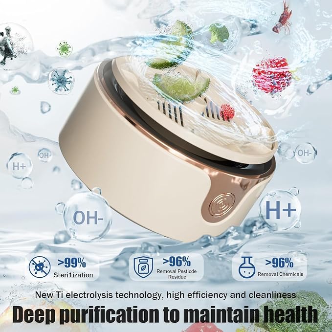 Fruit and Vegetable Washing Machine, Upgrade Titanium Electrolysis Purification Fruit Cleaner Device Waterproof Fruit and Vegetable Purifier Clean Fresh Produce in Water (Cream)