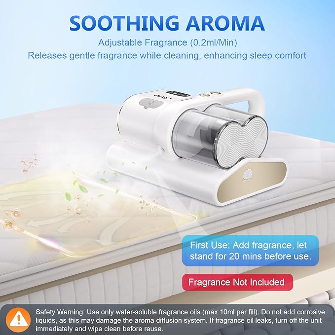 Mattress Vacuum Cleaner, 16KPa Suction, 14000RPM Tapping, 253.7nm UV-C Dual Optical Sensors, 400W Bed & Couch Vacuum, Dual Brushroll, Smart Dust Sensor, HEPA Filtration for Sofa Crib Carpet