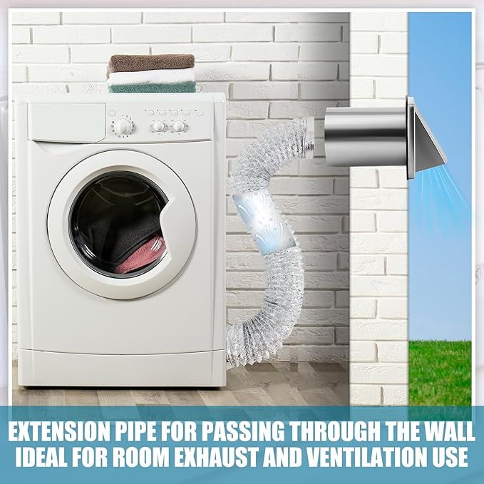 Gisafai 6" Dryer Vent Cover Outside with Stainless Steel Guard Wall Dryer Exhaust Cap and Removable Extended Pipe Vent Shroud Hood Cushioned Non Return Flap with Sealing Gasket Grille(Silver)