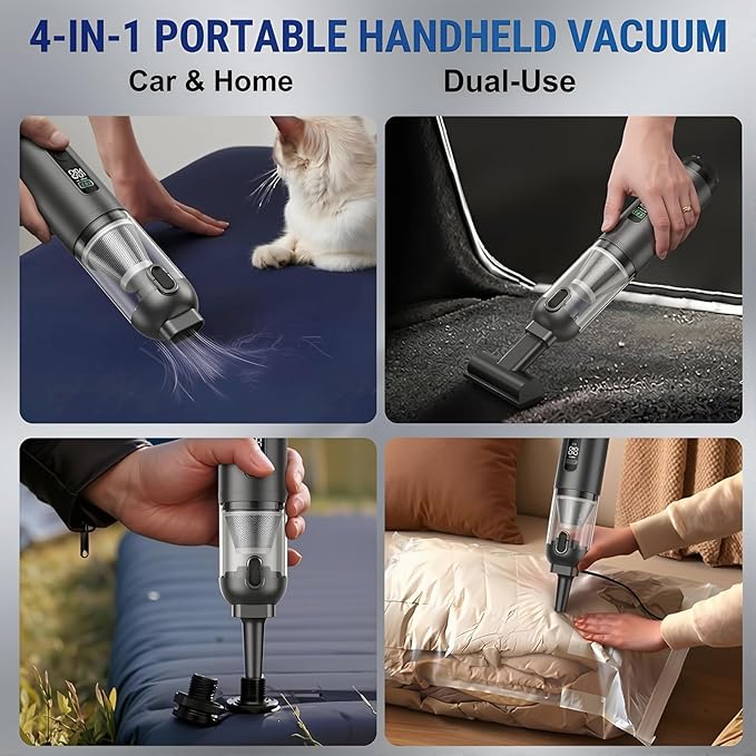 17000Pa Cordless Handheld Vacuum Cleaner, AI Brushless Motor with HD Display, One-Touch Dust Emptying, Lightweight for Home & Car Cleaning, Long Battery Life