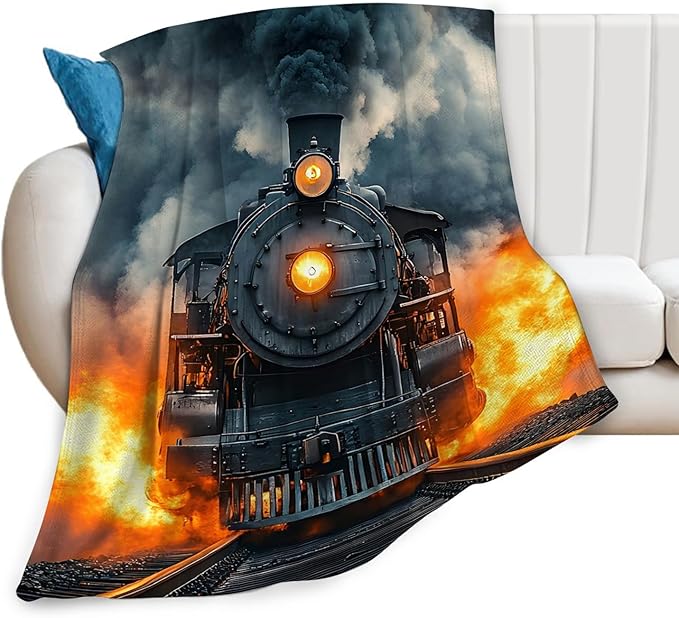 Tijuboni Steam Train Throw Blanket Locomotive Gifts for Boys Girls Men Women Kids Adults Soft Flannel Fleece Blanket for Couch Sofa Bed Home Decor 40"x50"