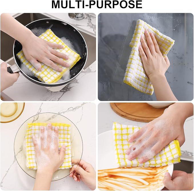 Kitinjoy Cotton 16 Pack Kitchen Towels and Dishcloths Sets, 16 x 25 Inch & 12 X 12 Inch Dish Towels Bulk, Super Soft and Absorbent Hand Towels for Kitchen Drying, Yellow