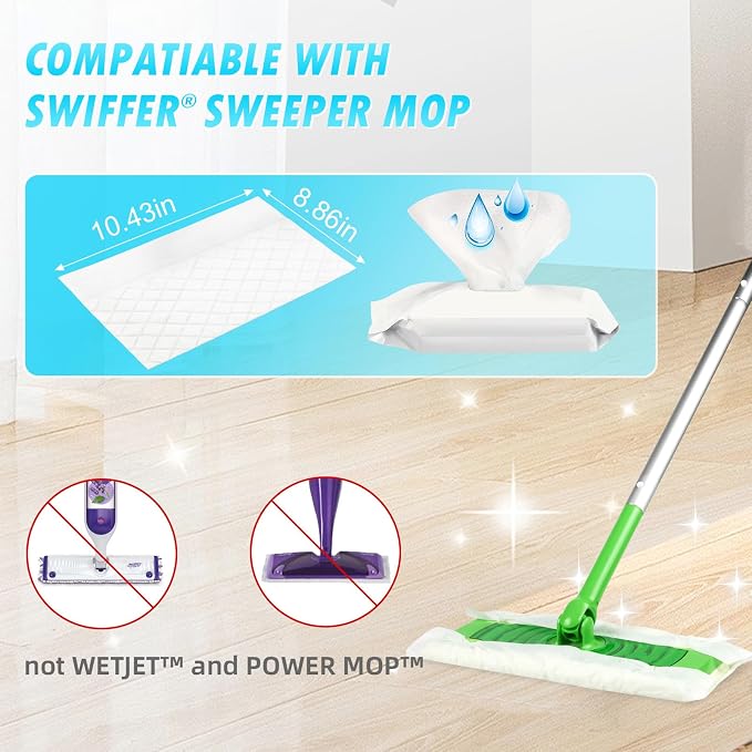 12 Count Unscented Wet Mop Refills for Swiffer Sweeper Wet Pads | One Pad Cleans One Room, Wet Mopping Cloths, For Hardwood Tile Laminate Floors, Mop Not Included