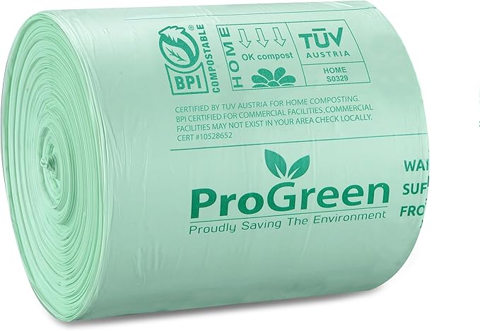 Compostable Trash Bags, Extra Thick, Compost Kitchen Bin Bags, Food Scraps Yard Waste Bags, ASTM D6400 BPI and TÜV AUSTRIA Certified (4 Gallon, Pack of 100)