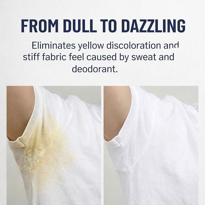 Armpit Stain Remover Enzyme Laundry Powder - Sweat, Yellow & Deodorant Stain Remover for White Clothes, Odor Eliminator, Hyper-Concentrated Formula, Gentle on Fabrics - 500g