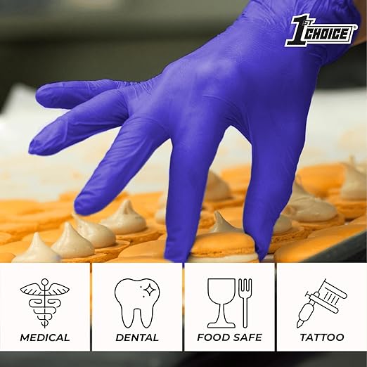 1st Choice Indigo Nitrile Disposable Exam Gloves, 3 Mil, Latex/Powder-Free, Food-Safe, Lightly Textured, Small, Box of 100